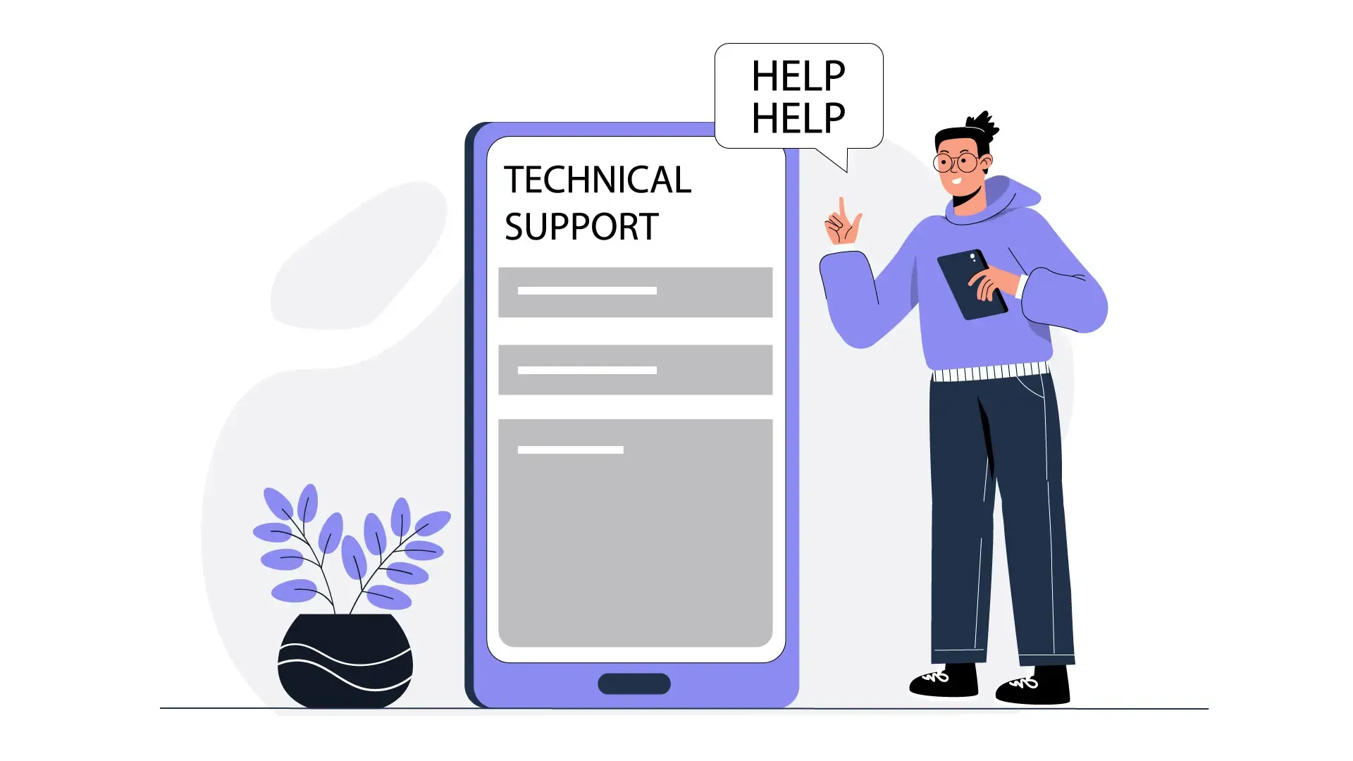 Man Assisting with Technical Support via Mobile Device 2D Illustration